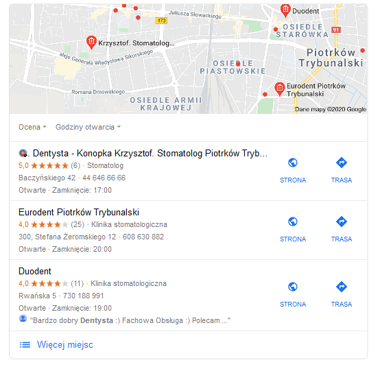 Wyniki lokalne przedstawione w Mapach Google